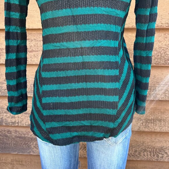 AB Studio Green & Black Striped Long-Sleeve Knit Top Size M - Picture 9 of 9